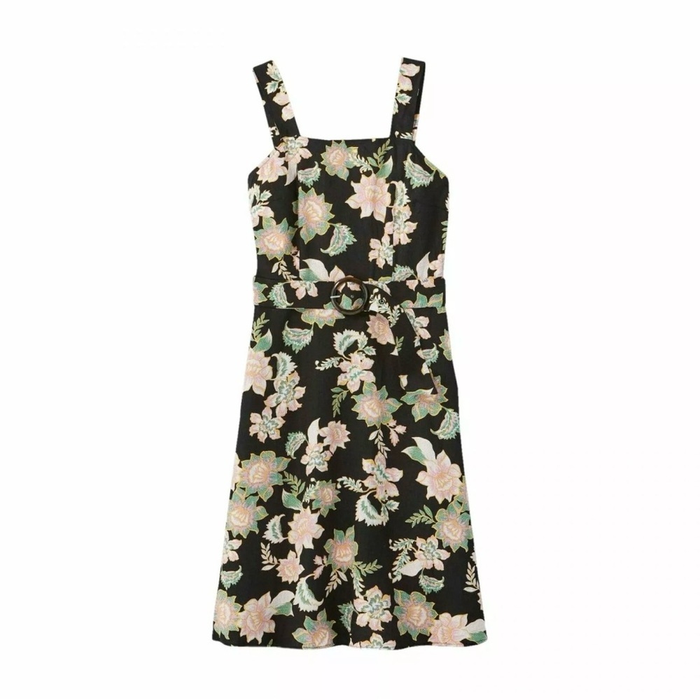 Target Who What Wear Floral Linen Blend Midi Dress Black Size Small
